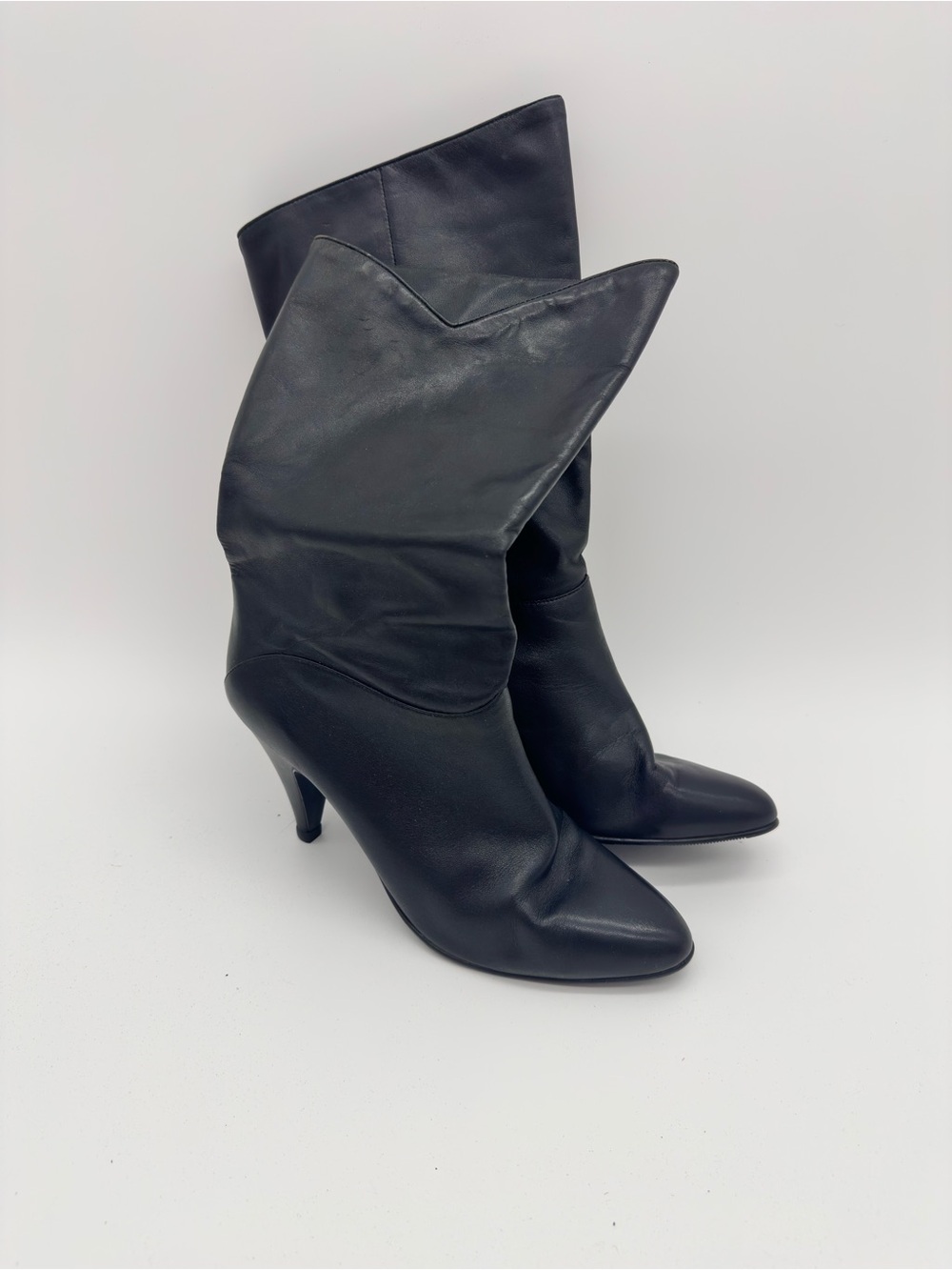 Vintage Mister Shoes Black Leather Slouch Boots Women’s 7M Made in USA